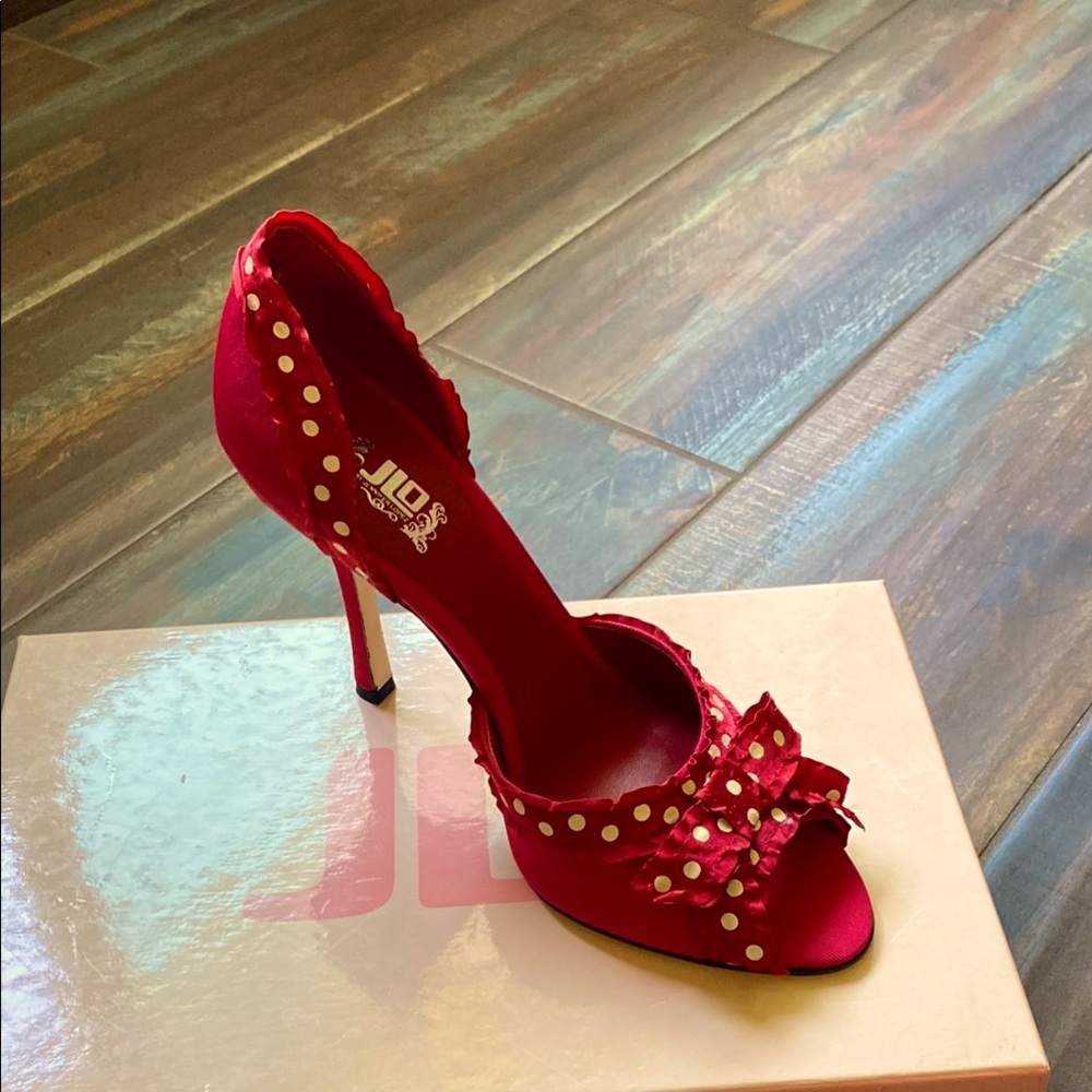 Stunning J Lo Jennifer Lopez Red Polka Dot Heels Size 7 1/2 M